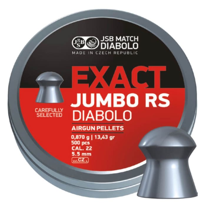 JSB Diabolo Exact Jumbo RS 5.52mm .22 Cal 13.43 Grain Airgun Pellets, 500 pc