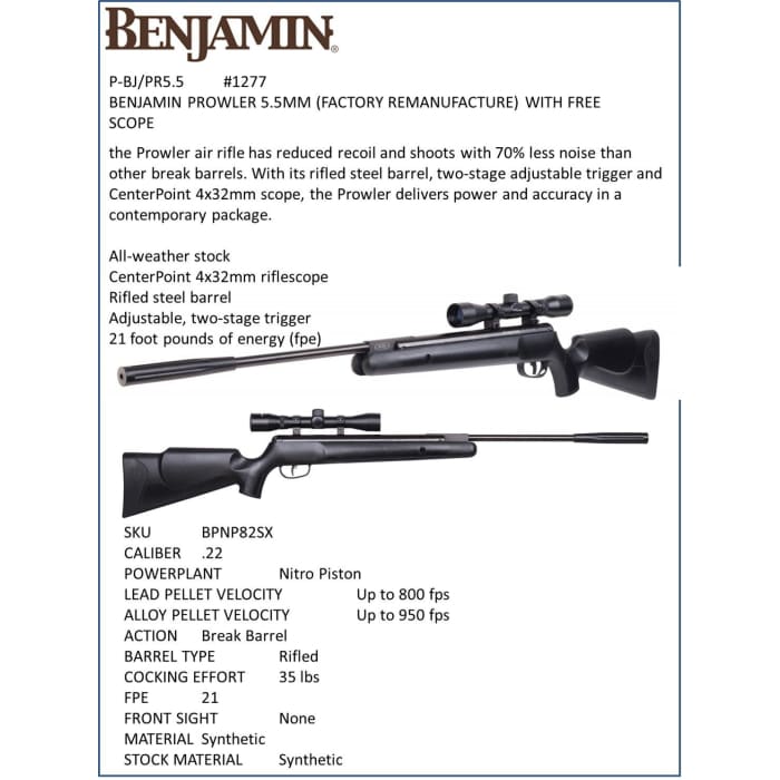 BENJAMIN PROWLER 5.5MM (FACTORY REMANUFACTURE) WITH FREE 