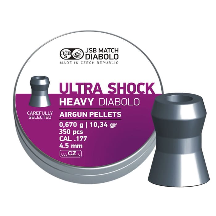 JSB Diabolo Heavy Ultra Shock 4.52mm .177 Cal 10.34 Grain Airgun Pellets, 350 pc
